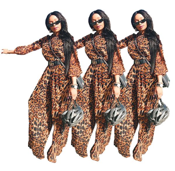 

women's jumpsuits & rompers popular european and american autumn and winter classic leopard long sleeve loose one-piece pants, Black;white