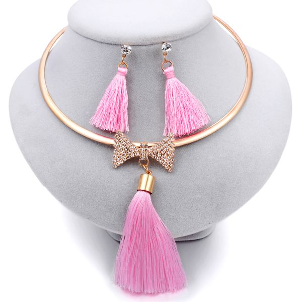 

boho 2019 new jewelry sets for women tassel earrings choker statement necklace long earrings wedding gift trendy bijoux, Silver