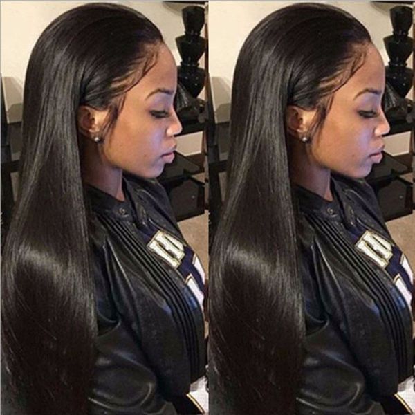 

foreign trade export chemical fiber front lace wig ladies no trace hairline long straight hair factory direct sales, Black