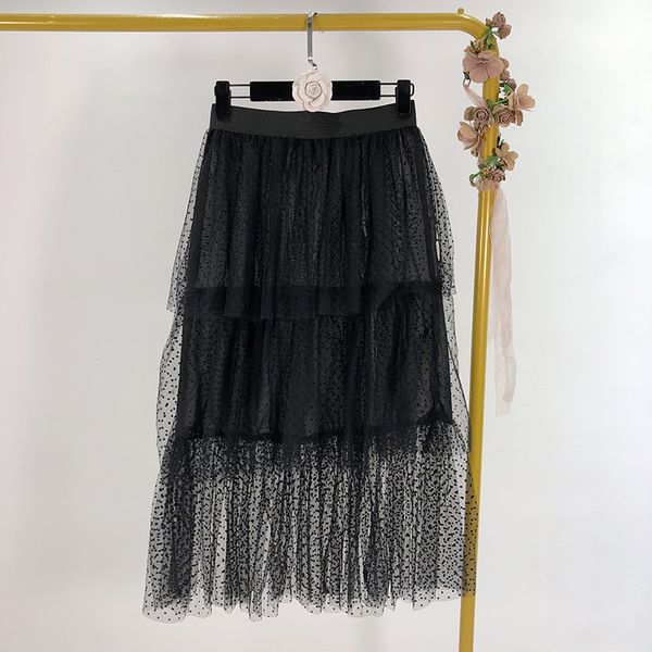 

2020 spring and summer new high waist laminated mesh skirt, Black