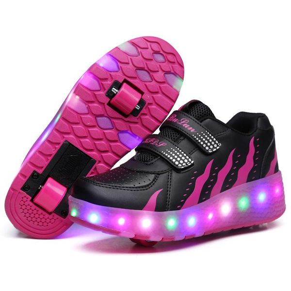 Heelys LED lampeggiante Roller Skate Shoes bambini Invisible Double Wheels Boy Girl Roller Skate Scarpe luminose Stivali da ginnastica