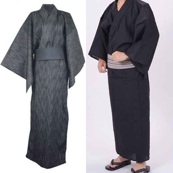 

men japanese kimono yukata bathrobe pajamas cotton robe clothing long summer, Black;brown