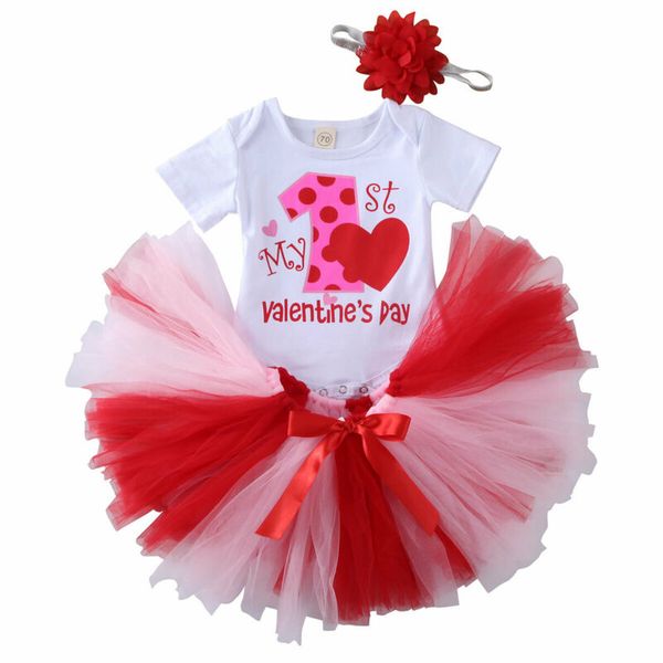 

0-18m my 1st valentines daby baby girl outfits newborn infant girl clothes set letter romper lace tutu skirt party costumes, White