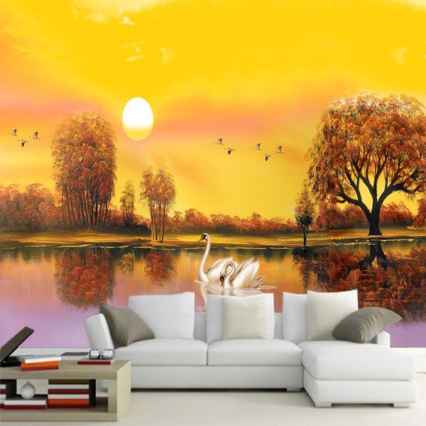 

large custom mural wallpaper european style living room dining room bedroom background wall paper mural painting swan lake wallpaper