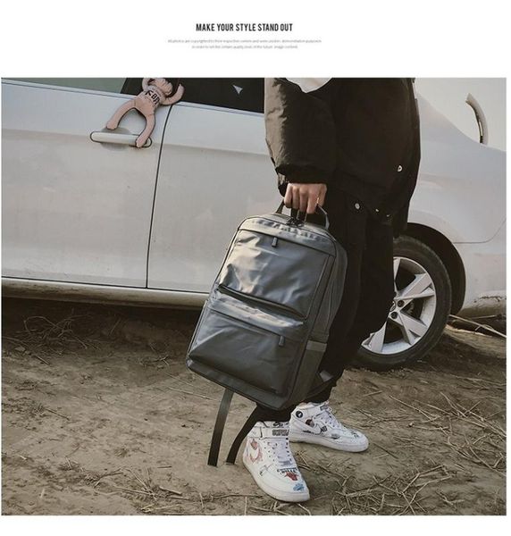 

men's business casual backpack large capacity computer bag travel fashion solid color backpack
