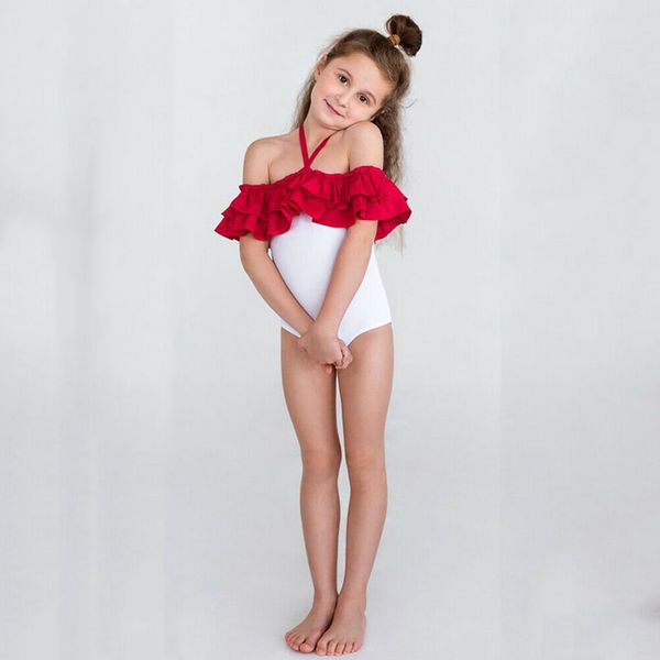 

baby girls toddler kids ruffles off shoulder halter swimwear swimsuit one piece bikini monokini bathing suit romper