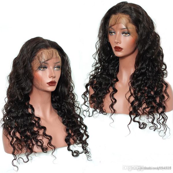 

24 дюймов полное кружева парики человеческих волос для женщин 180% шелк база gluless полные парики шнурка предварительно сорвал бразильский, Black