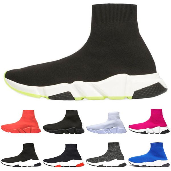 

2019 fashion luxury designer men women casual socks shoes black white red glitter speed mens trainers flat sock sports sneakers runner