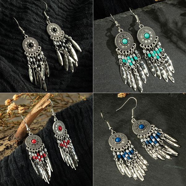 

fashion dream catch vintage bohemian boho ethnic metal tassel earrings for women dangle drop hanging earing charm jewelry gift, Silver