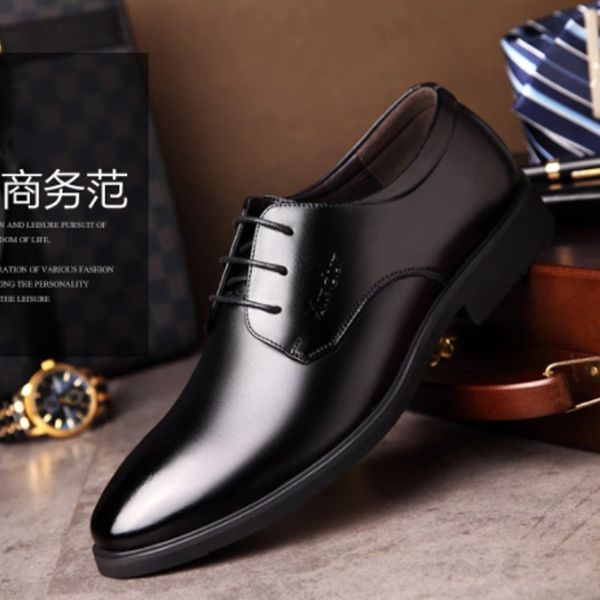 

business shoes 2019 new dresses increase spring and autumn british men's shoes trend wild leather, Black