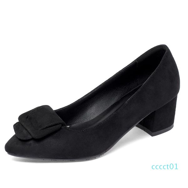 

ribetrini fashion female spring shoes woman flock buckle slip on shallow pointed toe pumps women high heel pumps ct01, Black