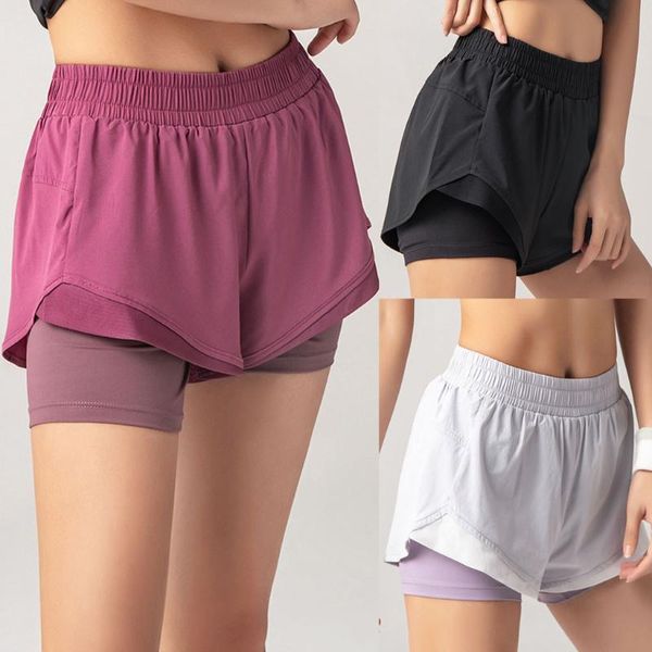 

summer running shorts women 2 in 1 marathon quick dry shorts gym loose sport breathable yoga dropshipping #g4, White;red