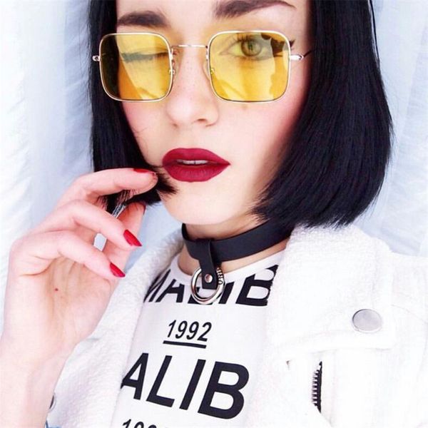 

metal sunglasses men women retro square sun glasses fashion ocean clear yellow pink color sunglass small frame glasses, White;black