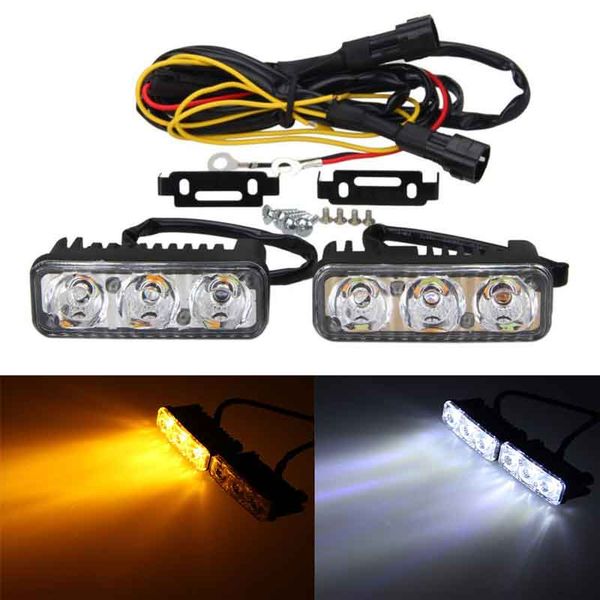 

2pcs 12v high power car 3led white drl & amber turn signal daytime running light