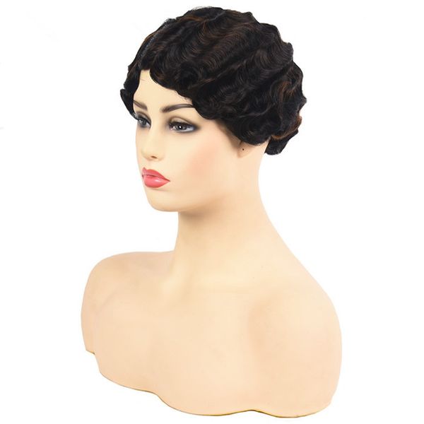 Short Curly Wig Pixie Cut Wigs For African American Finger Wave