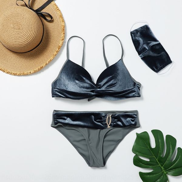 

swimming tide 2020 velvet fabric u-shaped decorative split three-piece swimsuit bikini swimsuit bikini, White;black