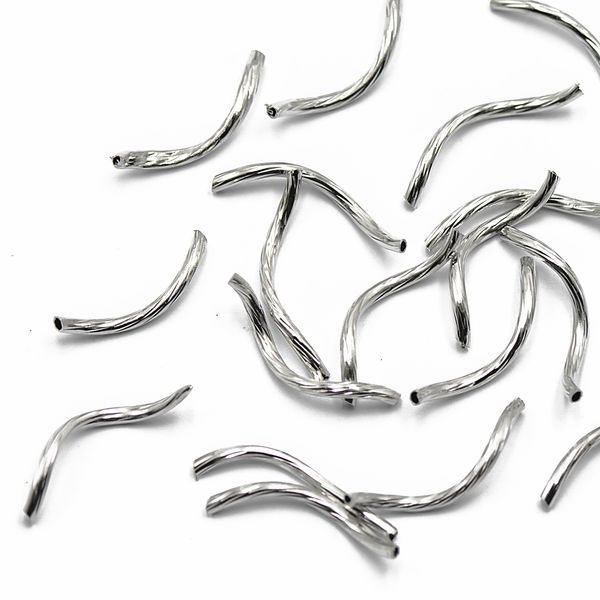 

50pcs silver engraved pattern swirl tube noodle beads jewelry making 24mm