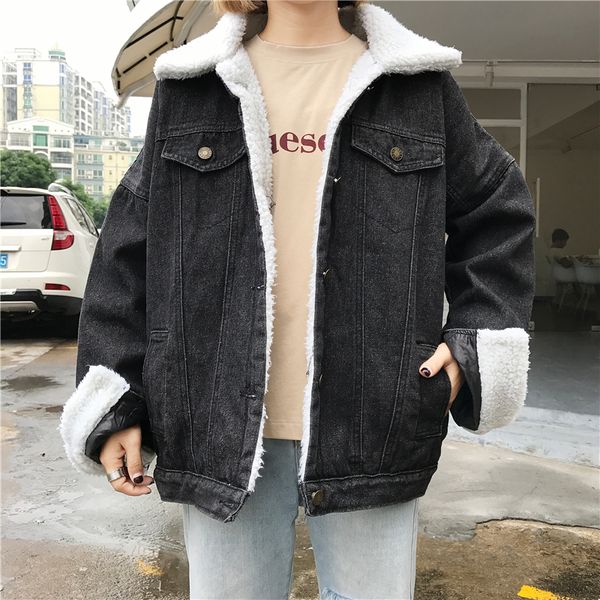 

taovk зима женщины жан пальто с длинным рукавом карманы теплые пальто и пиджаки широкий джинсовой куртки, Black;brown