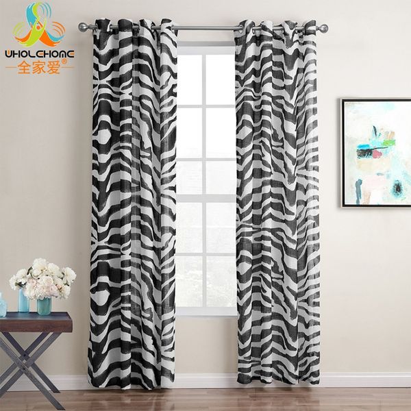 

modern grommet curtains tulle black zebra waves design curtain sheers panel drapes for living room window decor 1pcs/lot