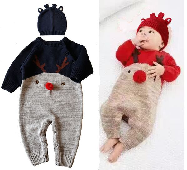 

cross-border supply autumn and winter new cotton baby jumpsuit christmas elk plus hat baby romper, Blue