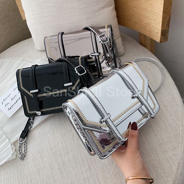 

2019 mirror summer fashion women handbags patent leather small square chain shoulder bag brand designer female crossbody bag sac