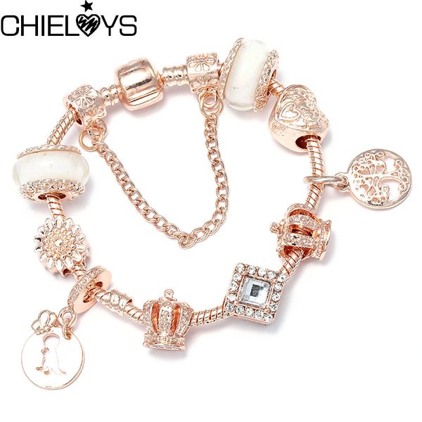 

chieloys 2019 fashion brand charm bracelet&bangle with rosegold crystal beads bracelet for women snake chain pulseira bracelet, Golden;silver