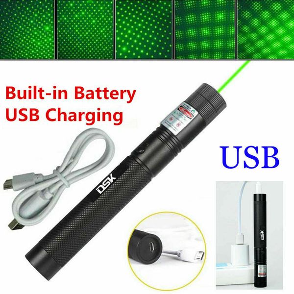 200 миль USB Перезаряжаемая зеленая лазерная указка Астрономия 532 нм Grande Lazer Pen 2in1 Star Cap Beam Light Встроенная батарея Игрушка для домашних животных