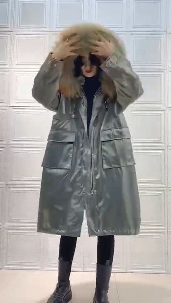 

zizhen long overcoat wing pattern liner with raccoon fur trim hood warm thickfurcoatwoman anti-season promotion20200525-2, Black