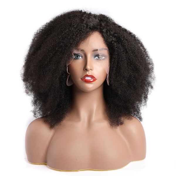 

kinky curly human hair wigs with baby hair bleached knots brazilian virgin 13x4 kinky curly lace front wig pre plucked 150 density, Black;brown