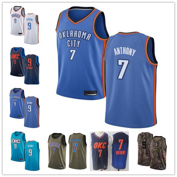 

custom men's oklahoma city thunder 7 carmelo anthony 9 jerami grant white blue throwback basketball edition nba jersey, Black