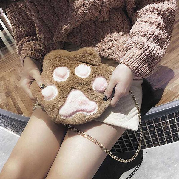 

women fur claw small shoulder bag coin purses lady girl cute lovely plush crossbody bag birthday gifts holders waist packs