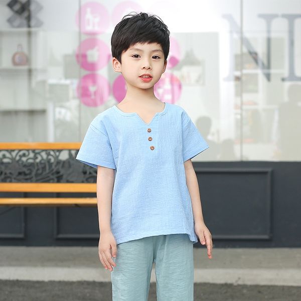 

2020 slub cotton children cartoon short-sleeved children's t-shirt children's clothing children t-shirt zhong xiao tong top, Blue