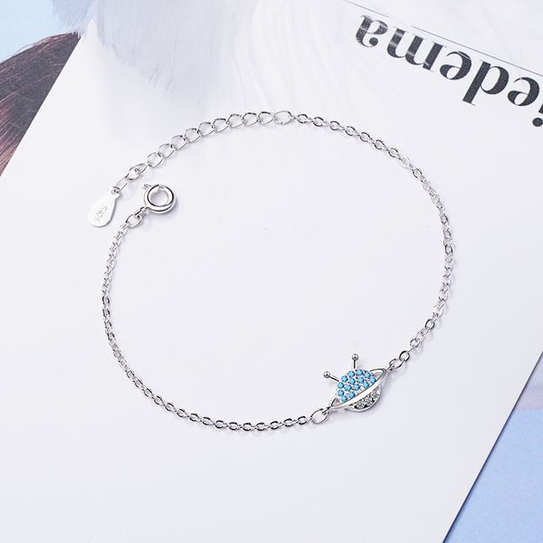 

anenjery trendy charms 925 sterling silver round shape zircon blue star bracelets romantic valentine's day for lovers s-b257, Black