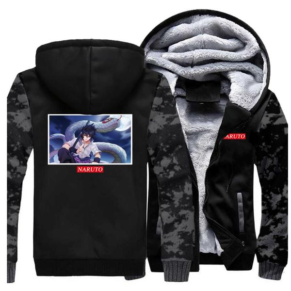 

naruto winter jacket men fleece thich fleece warm mens jackets and coats japanese anime hoodies sweatshirt hoody coat sportswear, Black