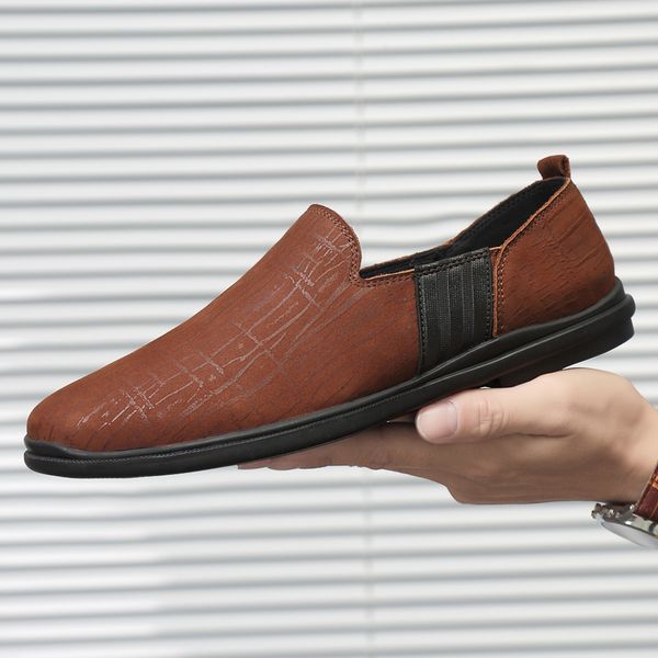 

genuine leather driving shoes men casual slip on luxury shoes mens loafers fashion oxford business formal footwear, Black