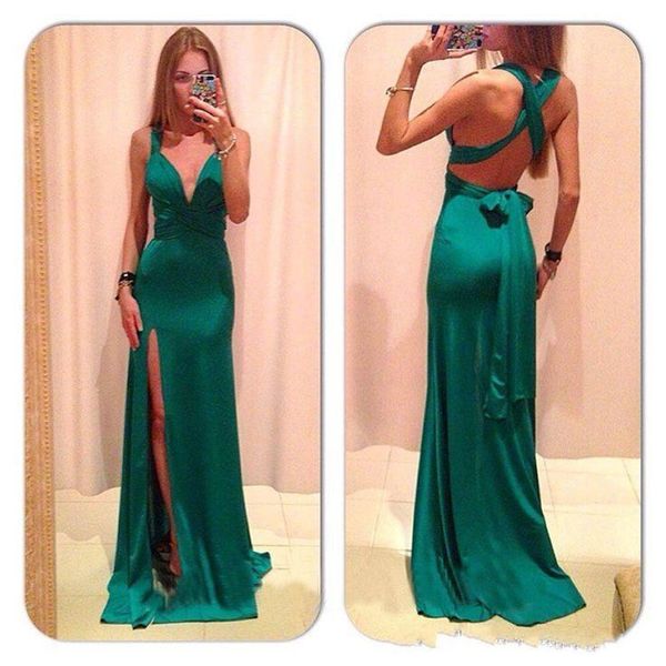 

v-neck gorgeous prom gowns 2019 new criss-cross side slit evening dresses with bowknot occasion dresses party dresses, Black