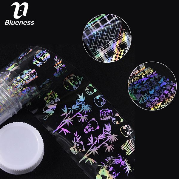 

blueness 4*100cm laser nail foil sticker 10 types panda butterfly bamboo design holographic starry diy nail art decals, Black