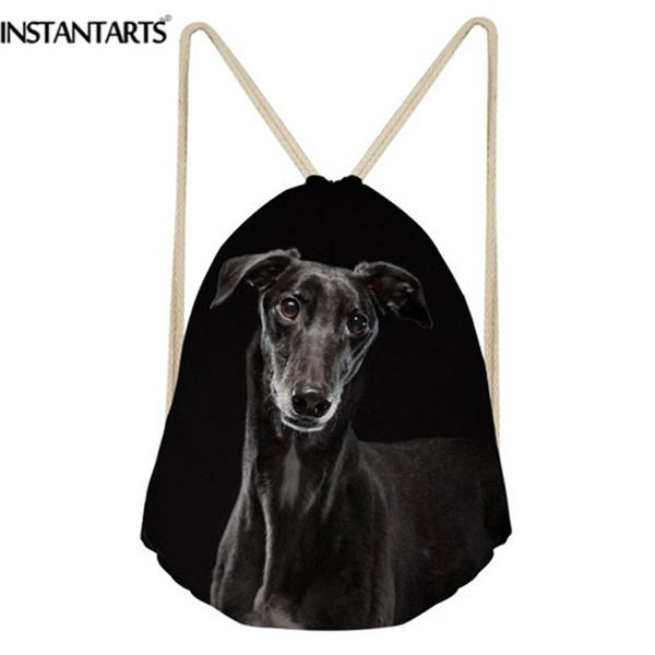 

instantarts gym sack мужчины drawstring сумка 3d cute animel dark black dog gray italian greyhound печать путешествия softback рюкзак 2018 г