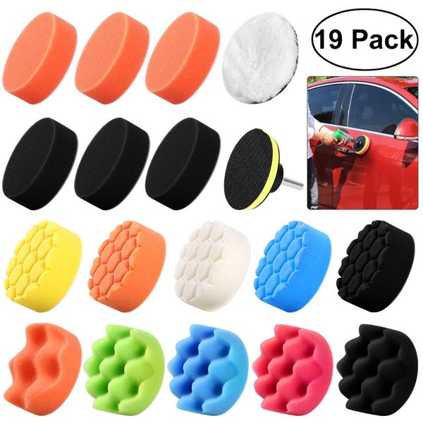

winomo 19pcs 3 inch sponge polishing buff pads set kit with m10 drill adapter for car polisher a20