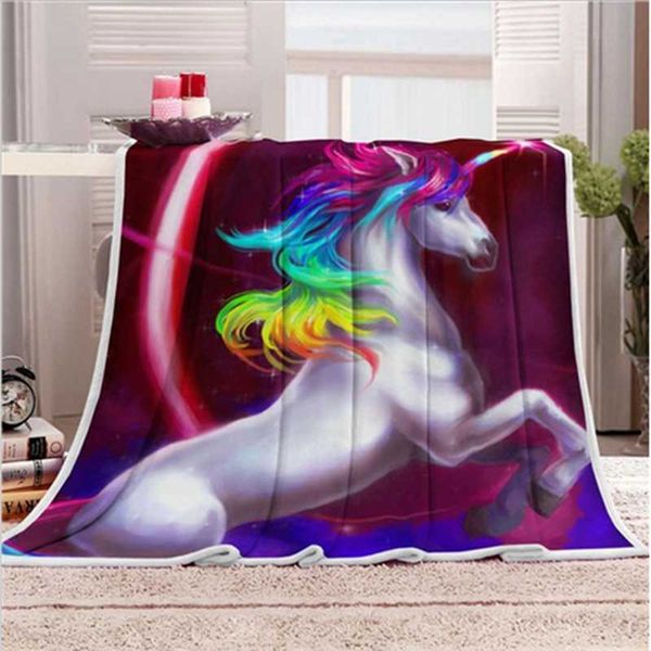 

double thick 3d unicorn pattern plush blanket bedding