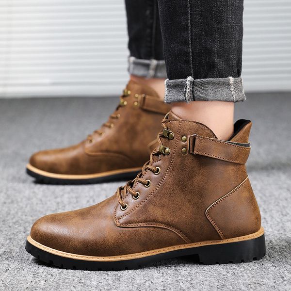 

men shoes fashion boots men casual outdoor tube boots wear non-slip tooling military breathable boots, Black