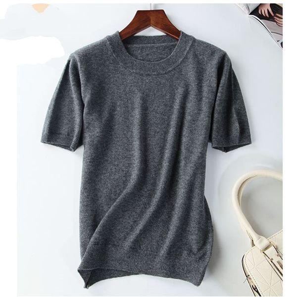 

new arrival summer cashmere wool sweater spring autumn women solid short sleeve o-neck pullovers jumper knitted sweaters, White;black
