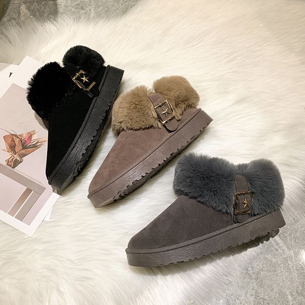 

women fur boots ladies winter warm ankle boots for women snow shoes style round-toe slip on female flock snow boot ladies u11-59, Black