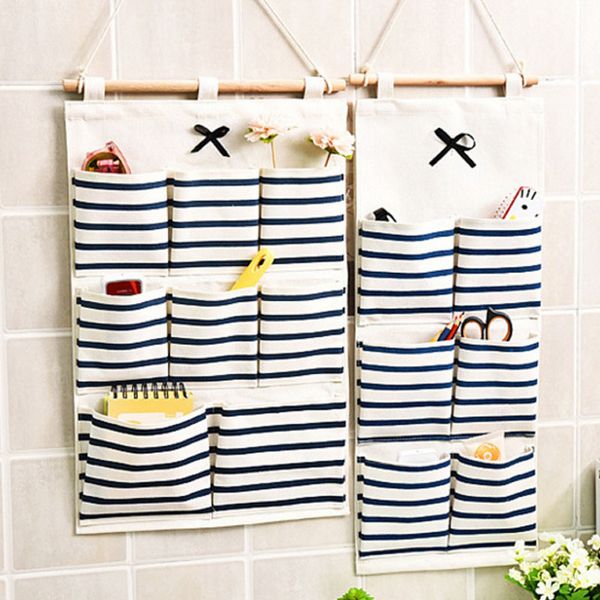 

1pcs cotton wall hanging organizer bag multifunciton makeup cosmetic pockets wall door home foldable storage bag hg0461