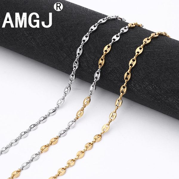 

amgj stainless steel necklace chain for mens womens coffee beans link chain necklace 3~7mm width fashion accessories, Silver