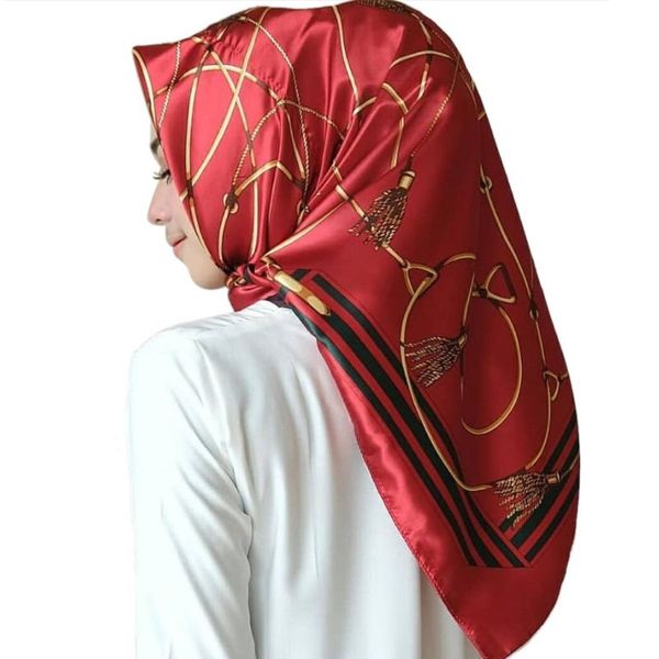 

22 color malaysia muslim hijab women imitation silk colored geometric floral square shawl scarf islamic head wrap headscarf 90cm, Silver