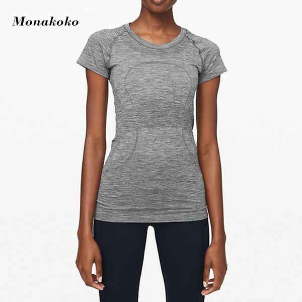 

2020 sport seamless yoga women gray dry fit short sleeve yoga shirt gym fitness tight breathable hollow out workoout t-shirt, White;red