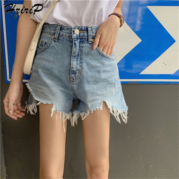 

hzirip new 2019 summer vintage loose women irregular all-match casual female high waist fashion jean large size denim shorts, White;black