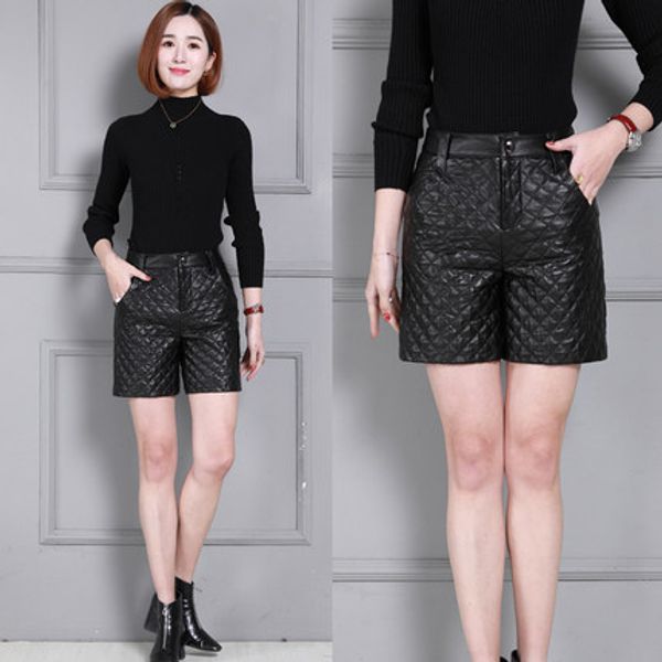 

winter thick leather shorts high waist slim leather shorts k18, White;black