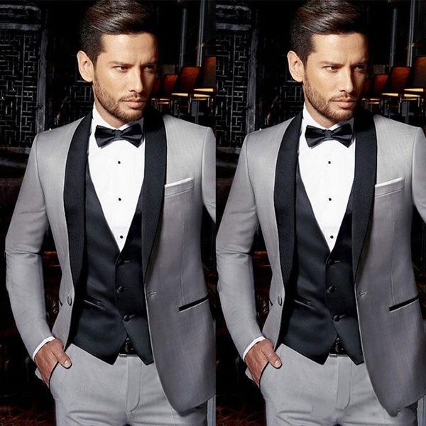 

brand new grey groom tuxedos black lapel groomsmen mens wedding dress excellent man jacket blazer business suit(jacket+pants+vest+tie) 1828, Black;gray